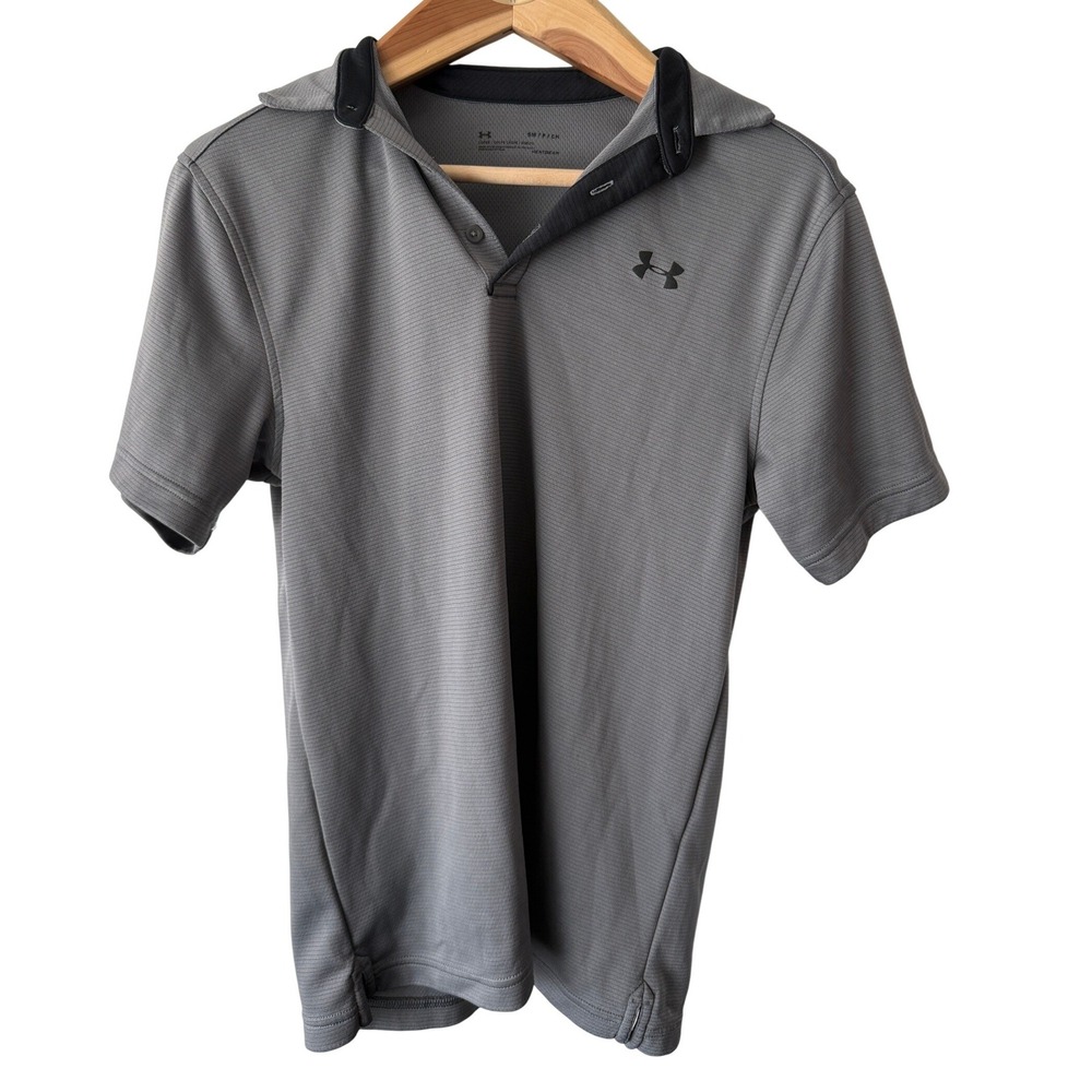 Under Armour Mens HeatGear Loose Fit Polo Shirt Gray Striped Small